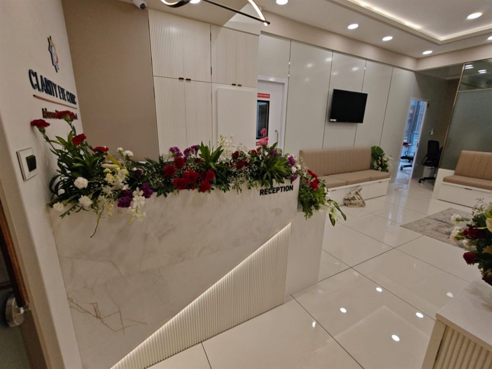 The reception desk at Clarity Eye Clinic