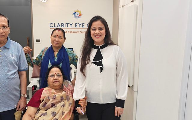 A family with their mother at Clarity Eye Clinic after her treatment